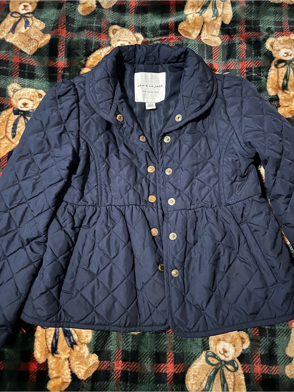 Janie and Jack Navy Quilted Peplum Snap-Front Jacket